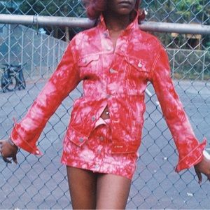 Tie dye denim levis jacket skirt set